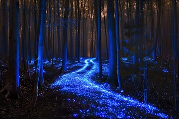 Bioluminescent trees in a mystical forest of luminescence