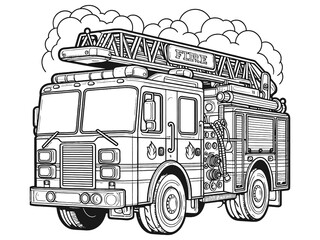 Big fire truck. Children picture, coloring book. Generative ai raster.