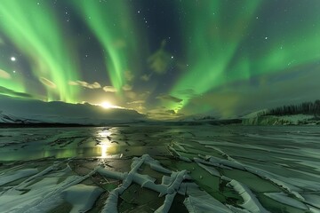 The aurora borealis casting a luminary glow over an icy tundra