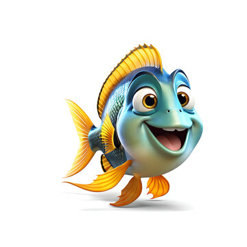A cheerful, bright-eyed cartoon fish with a friendly smile. Perfect for children's illustrations, educational materials, or aquatic-themed designs