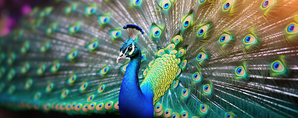 Obraz premium Male Peacock Displaying Feathers in a Natural Setting