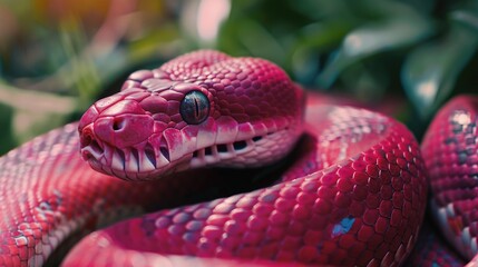 Obraz premium Macro shot of a pink python snake in the jungle