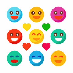 An assortment of vibrant smiley faces and hearts on a white backdrop