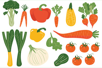 Seamless pattern of fresh vegetables. Collection of hand drawn vegetable illustrations isolated on white background. Set of various kinds of vegetable, isolated on a white background.