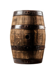 Fototapeta premium Vintage wooden barrel isolated on white background, ideal for brewing, winemaking, or rustic decor visuals.