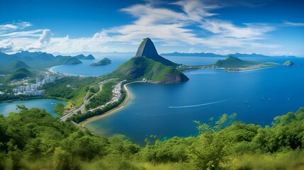 Naklejka premium Scenic mountain range overlooking tranquil lake.