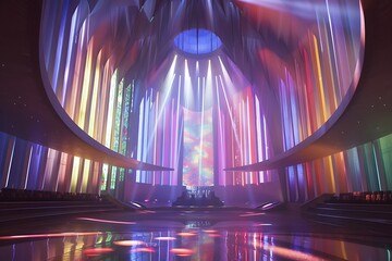 The Kryptonian center for performing arts with a light show