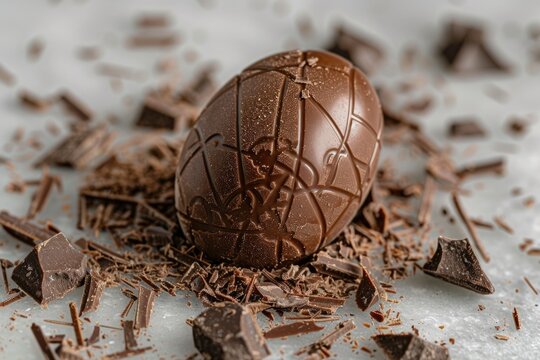 Milk chocolate easter egg on crumbled chocolate