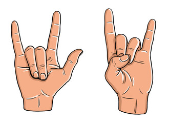 Colored drawing of Hand gesture and sign language. Rock 'n' Roll gesture.	