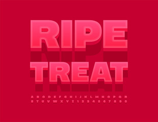 Vector advertising poster Ripe Treat. Bold Red Font. Trendy 3D Alphabet Letters and Numbers set.