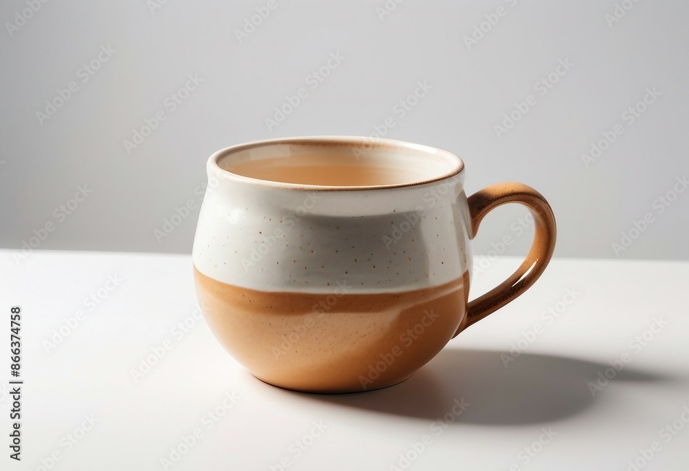 Wall mural minimal design of ceramic mug, mockup of beautiful handmade ceramic on white background