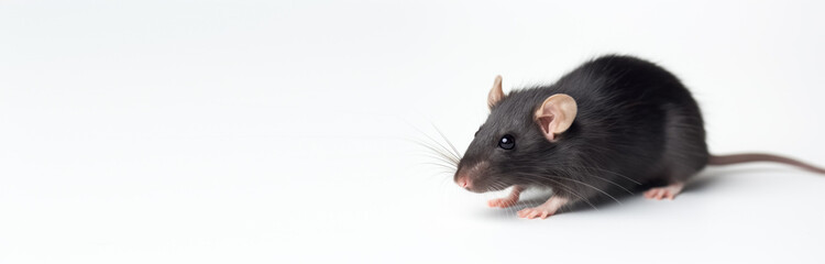 Black rat close-up isolated white background, Leptospirosis , Plague  diseases transmitter