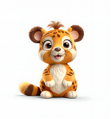 Obraz premium An adorable cartoon cheetah cub with bright eyes and a friendly smile, perfect for children's books, educational materials, or playful designs.