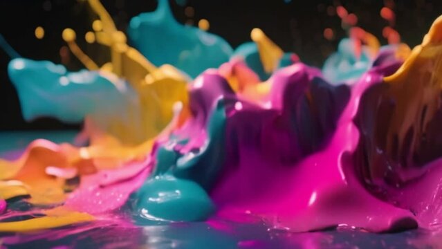 Colourful Ink Splashing And Swirling. Slow Motion Abstract black Background, blue and white colour full hd 4k video dwonload