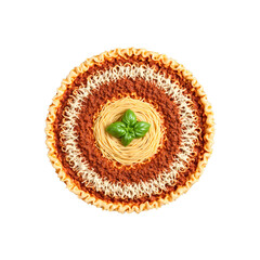Lasagna Mandala layers of pasta meat sauce and cheese arranged in a precise radial design