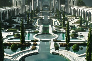 The Kryptonian palace of peace with its reflective pools and gardens