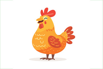 Happy cartoon chicken, isolated on a white background, Flat style cartoon vector illustration. Chicken cartoon, Cute Cartoon Chickens. 