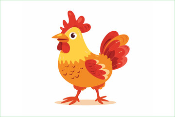 Happy cartoon chicken, isolated on a white background, Flat style cartoon vector illustration. Chicken cartoon, Cute Cartoon Chickens. 