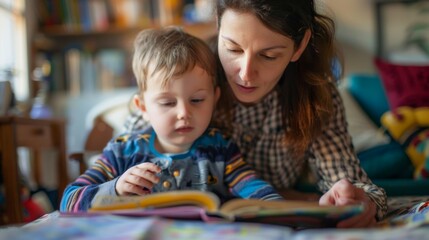 Obraz premium woman helping her son with a book