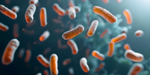 Microscopic view of scientific medical bacteria and probiotics on a background. Concept Scientific Research, Medical Bacteria, Probiotics, Microscopic View, Background