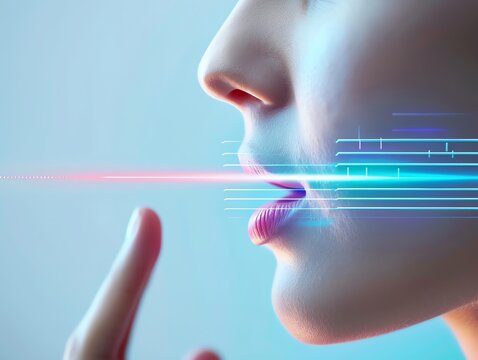 Voice Modulation Techniques Softly lit vocal cords with glowing sound waves