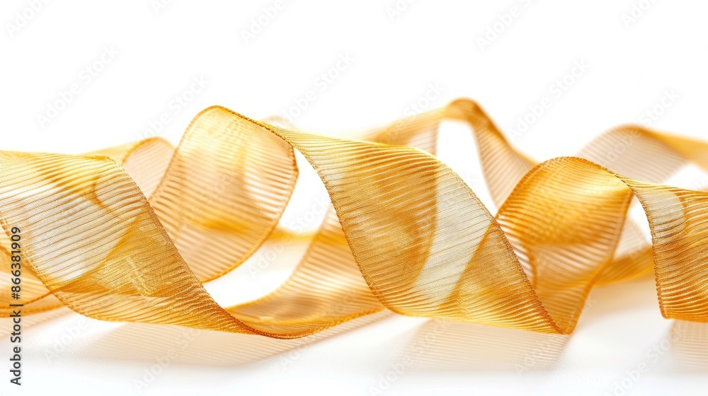 Canvas Prints Golden ribbed ribbon on white background