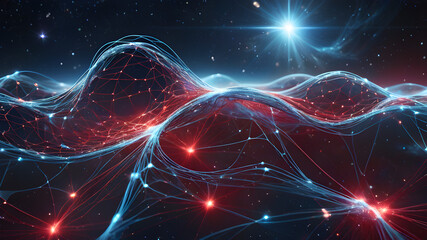 Obraz premium background of futuristic network mesh Waves with copy space