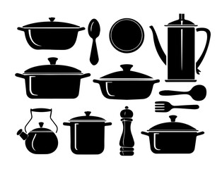 Kitchenware Silhouettes Vector Set illustration