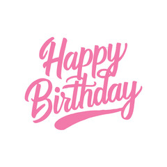 happy birthday typography in pink color with white background