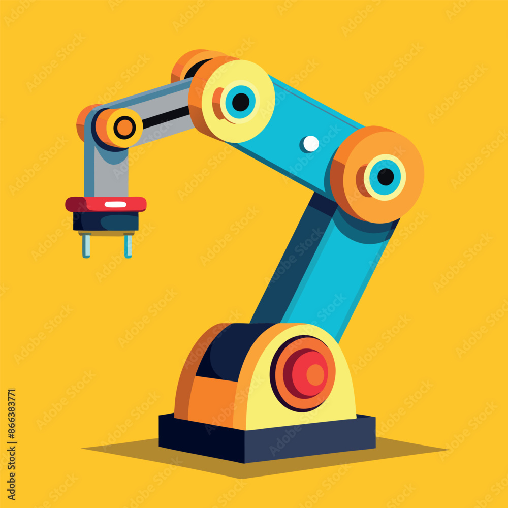 Poster robotic red arm for any manufacturing or industry task. mechatronic tools for intricate operations.