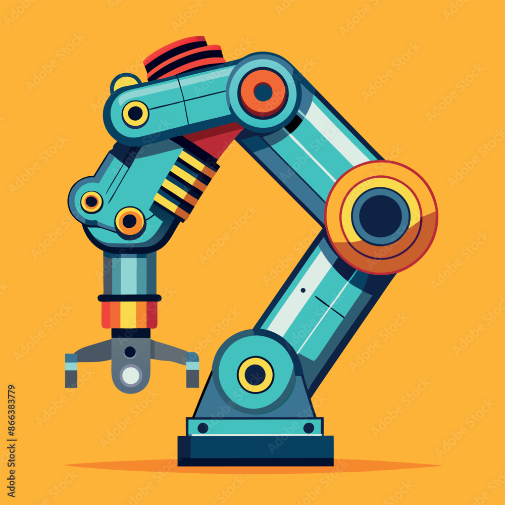 Poster robotic red arm for any manufacturing or industry task. mechatronic tools for intricate operations.