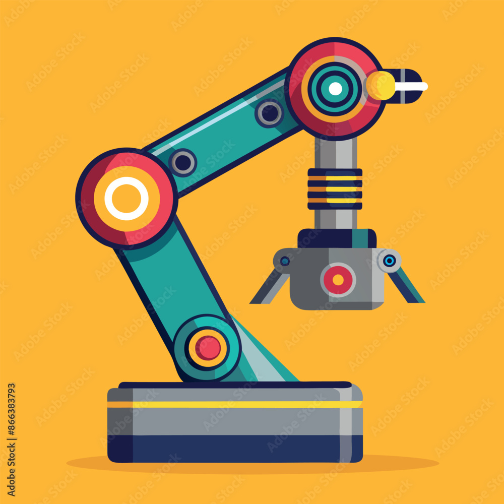 Poster robotic red arm for any manufacturing or industry task. mechatronic tools for intricate operations.