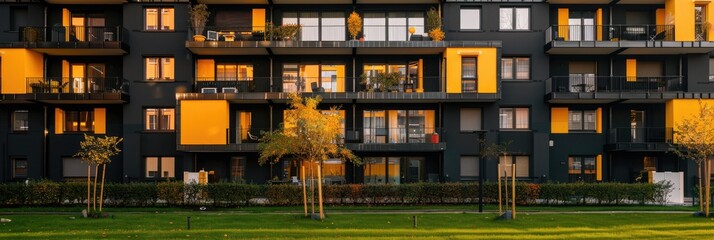 Modern Apartment Building with Yellow Accents