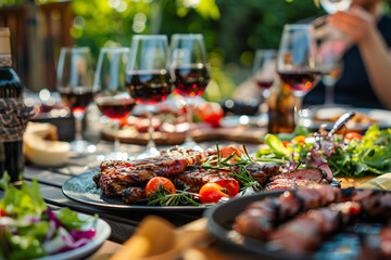 Generative AI picture of delightful picnic nature park bbq family friends couple together