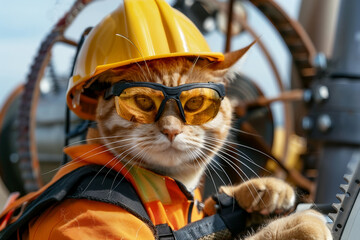 AI generated picture of funny cat working as engineer
