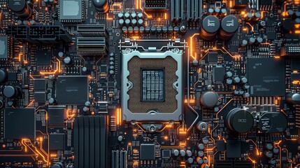 Fototapeta premium Computer Motherboard with Glowing Circuits