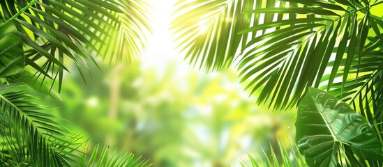 Bright background with palm tree's green leaves