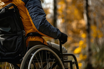 Obraz premium Lifestyle of disabled mature old woman on wheelchair at home AI generative concept