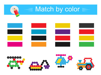 Match by color. Educational game for children. Preschool worksheet activity. Cartoon transport. © Faziljan