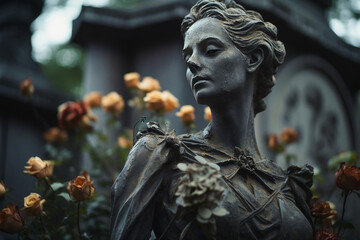 AI generated image of a statue at the cemetery