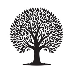 Black Vector silhouette of tree on white background
