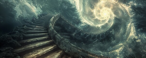 Obraz premium A staircase spiraling upwards into infinity, its steps leading to a destination beyond comprehension.