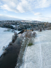 Winter Fields and River From Above
