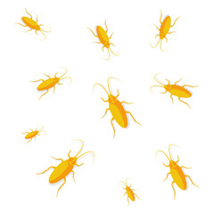 Many cockroaches crawl in the background. Kitchen bug. Insect dirty. Unhygienic concept. Vector illustration flat design.