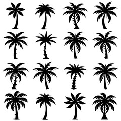 A collection of palm tree silhouettes against a white backdrop
