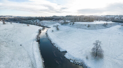 Winter Fields and River From Above