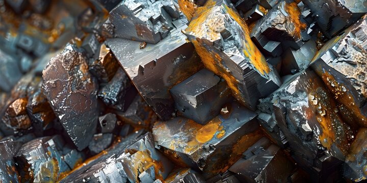 Close-up of nickel ore minerals highlighting geological features. Concept Nickel Ore Minerals, Geological Features, Close-up Photography, Mineral Patterns