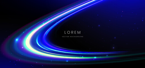 Futuristic glowing motion lighting effect and shining on black background with copy space for text.