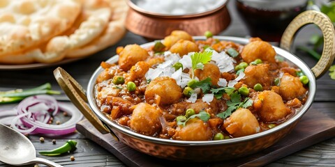 Savor the authentic taste of traditional Indian dish Chole Bhature. Concept Indian Cuisine, Food Enthusiasts, Culinary Delight, Traditional Recipes, Comfort Food