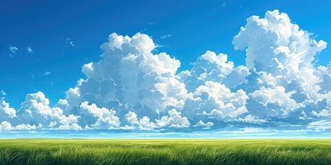 Fototapeta premium Expansive Blue Sky Over Grassland